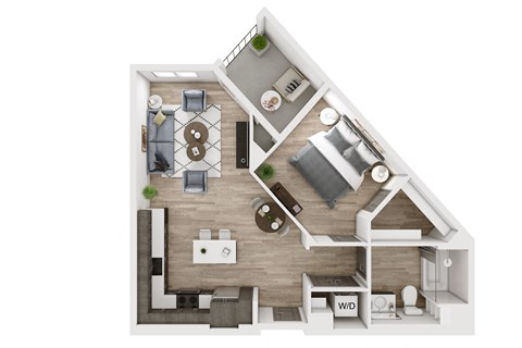 Floor plan for 1 bed, 1 bath, 691 sqft